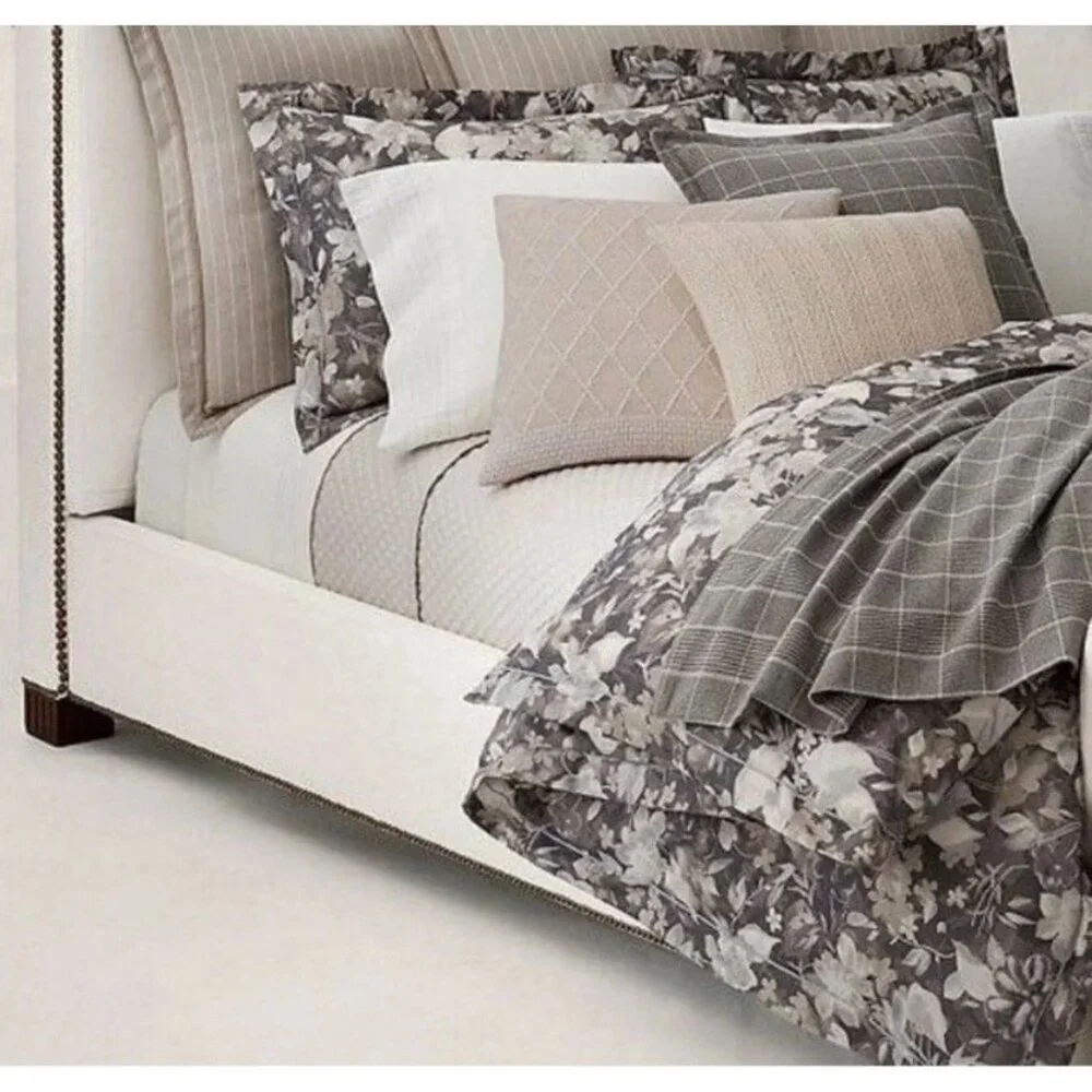 Ralph Lauren Home Avery Full/Queen Duvet Cover Grey Floral Chrysanthemum Heather